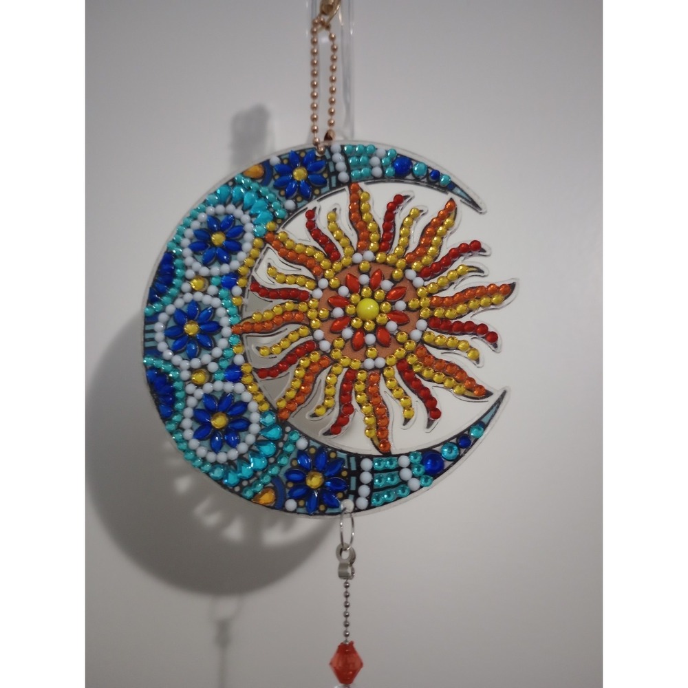 Sun Moon Suncatcher Rhinestone Mosaic Hanging Ornament Rainbow Crystal Prism New